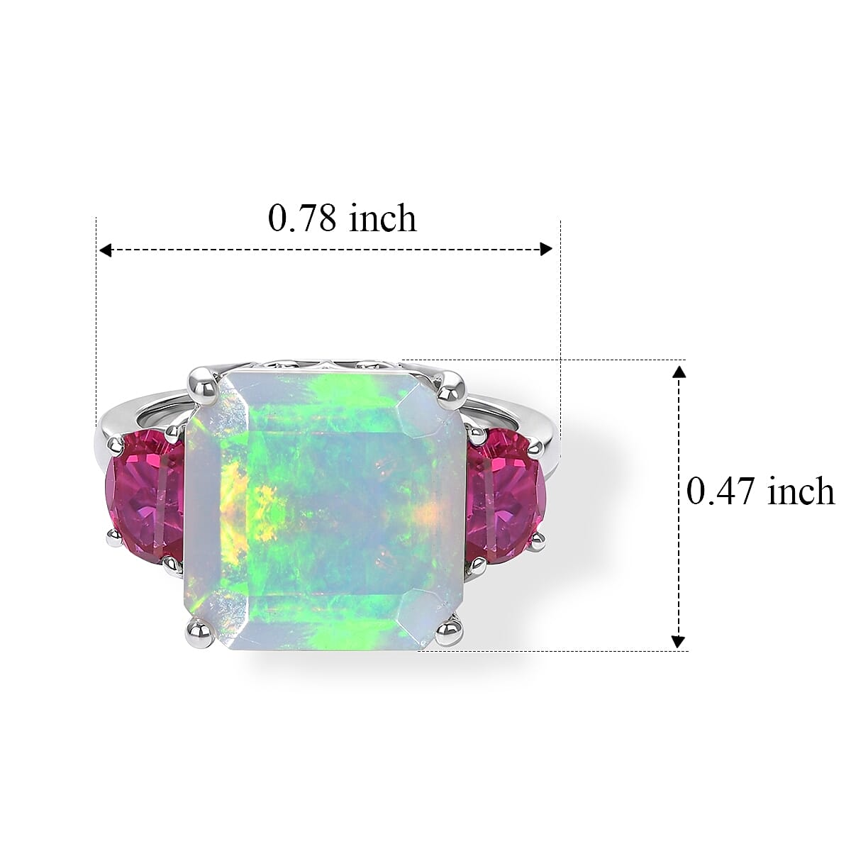 D'Joy AAA Ethiopian Welo Opal and Lab Grown Emerald 6.00 ctw Ring in Rhodium Over Sterling Silver (Size 6.0)