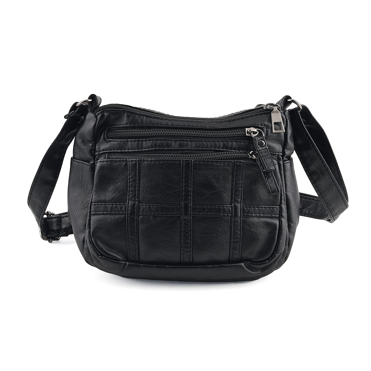 La Marey Black Grid Stitch Faux Leather Crossbody Bag