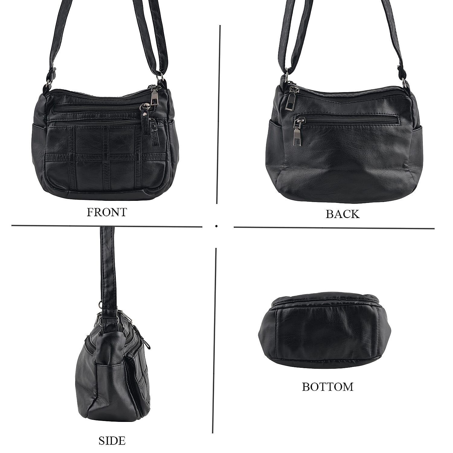 La Marey Black Grid Stitch Faux Leather Crossbody Bag