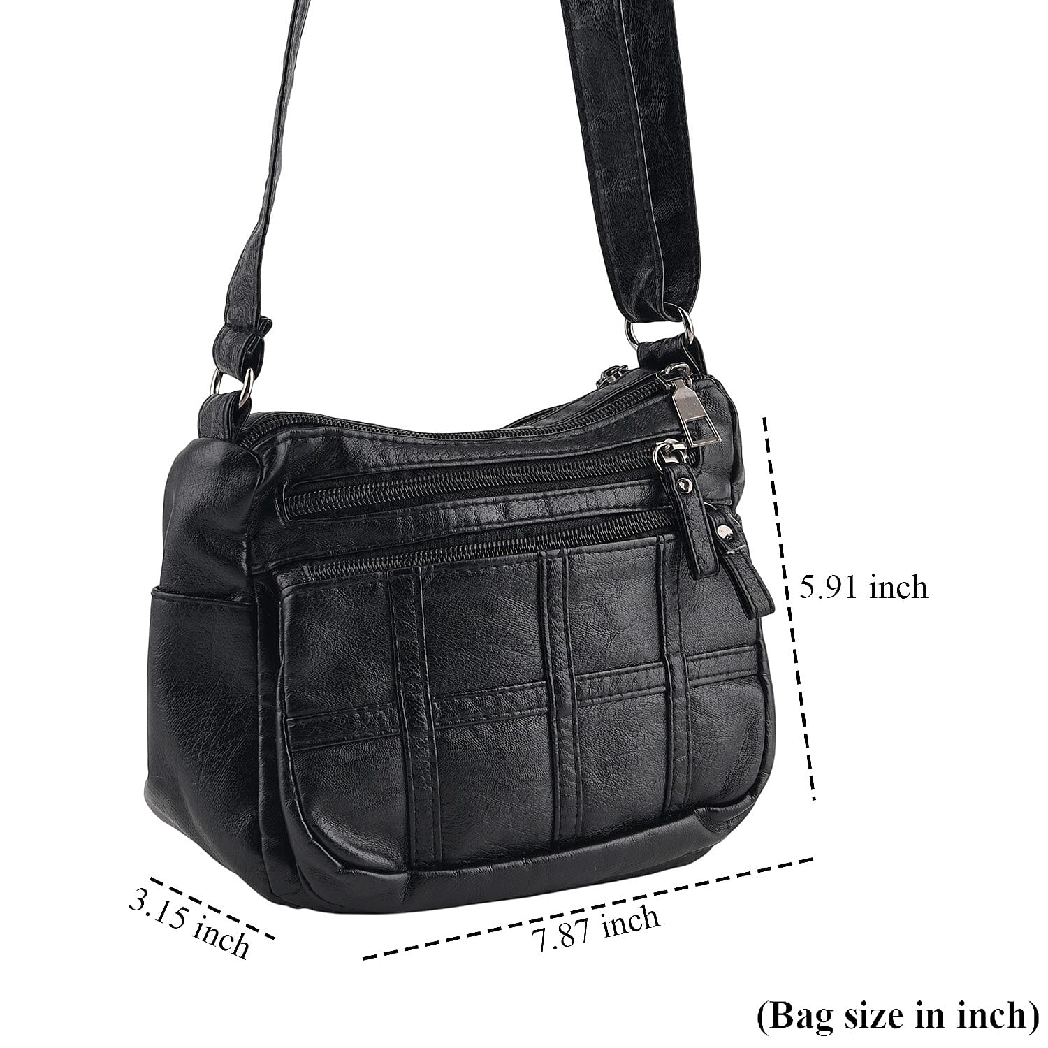 La Marey Black Grid Stitch Faux Leather Crossbody Bag