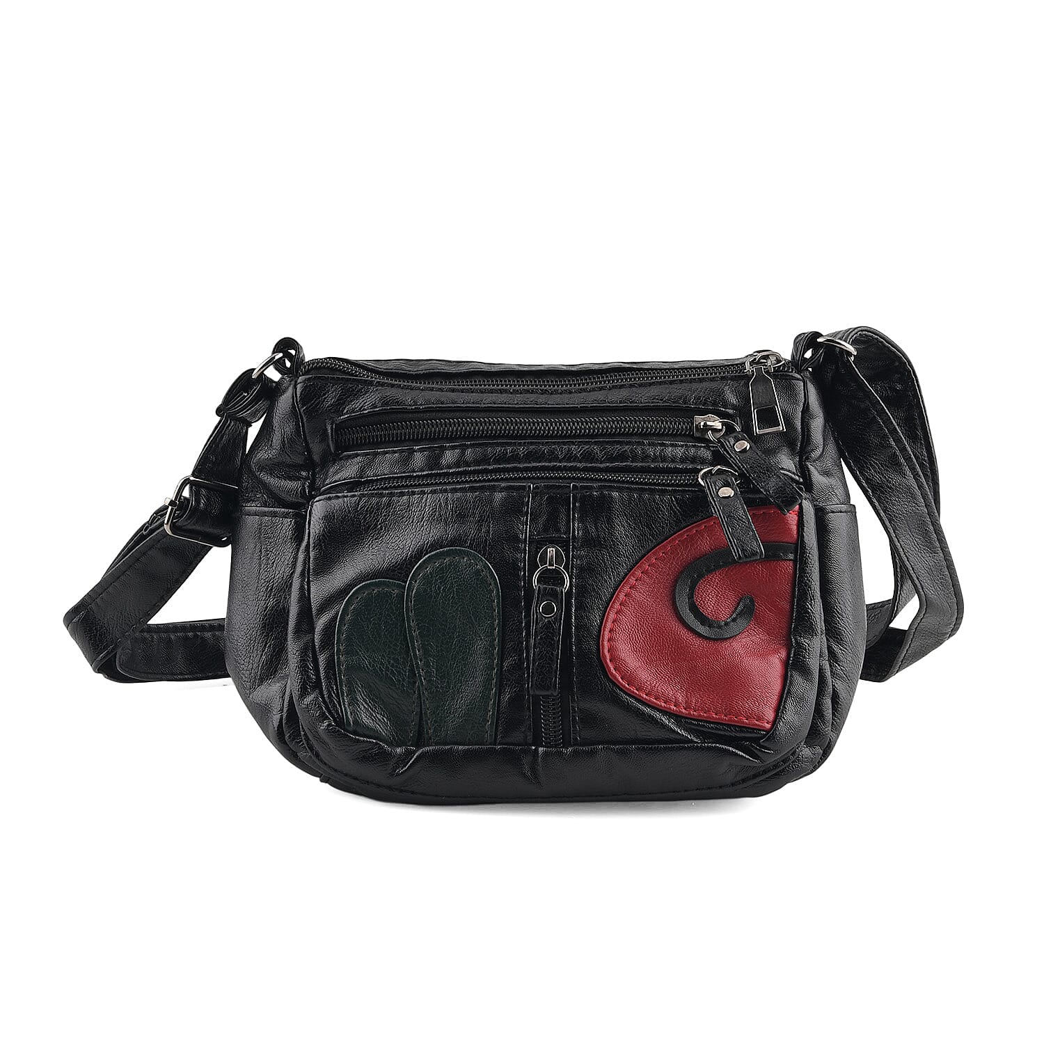La Marey Black Heart Appliqué Faux Leather Crossbody Bag