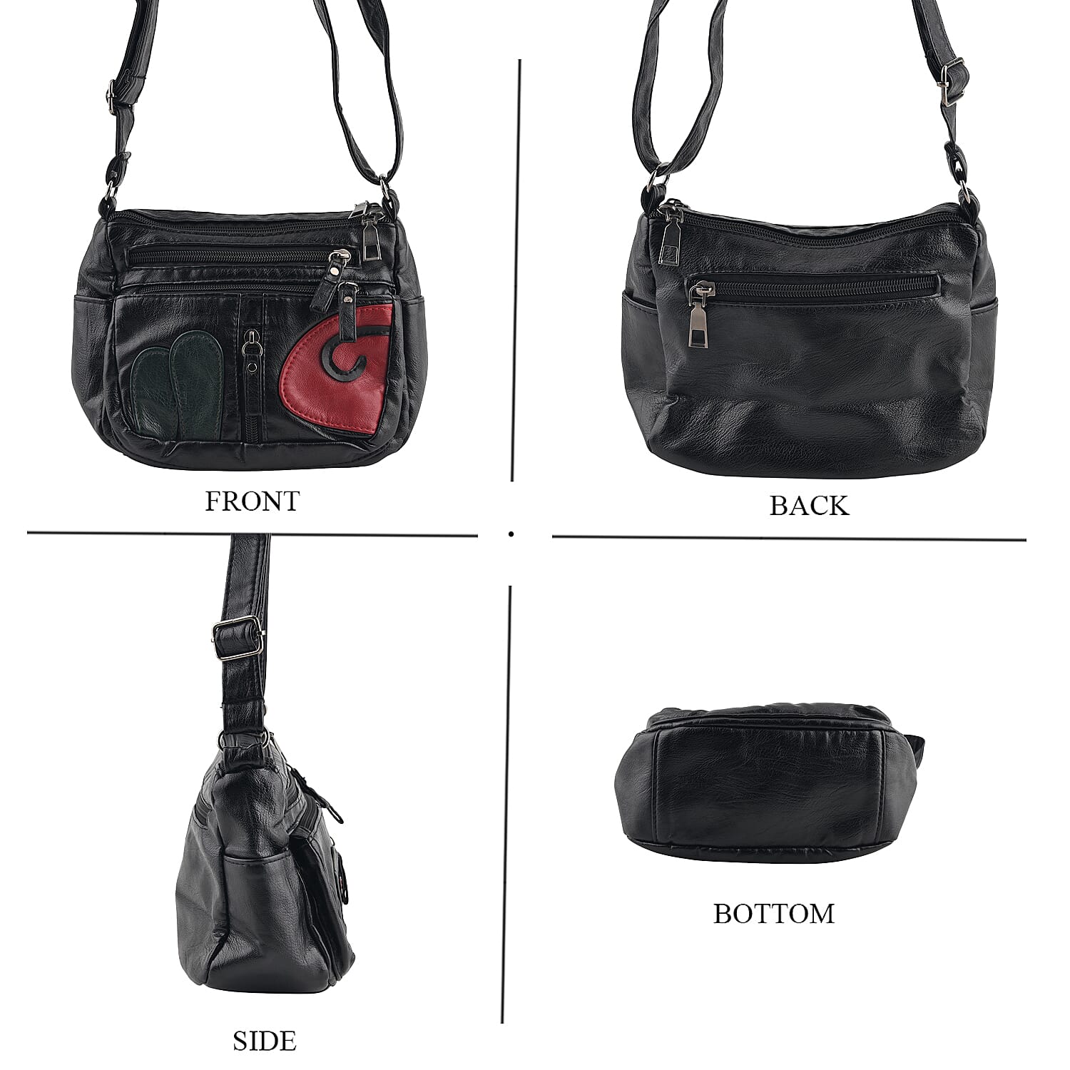 La Marey Black Heart Appliqué Faux Leather Crossbody Bag