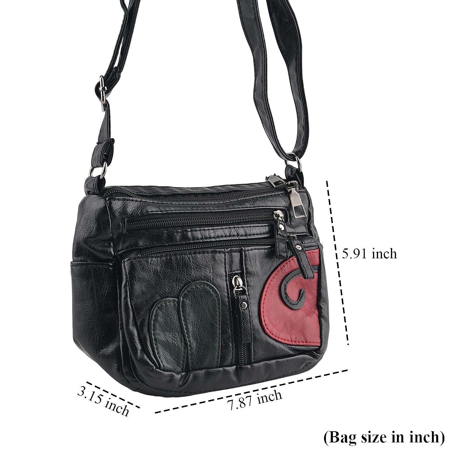 La Marey Black Heart Appliqué Faux Leather Crossbody Bag