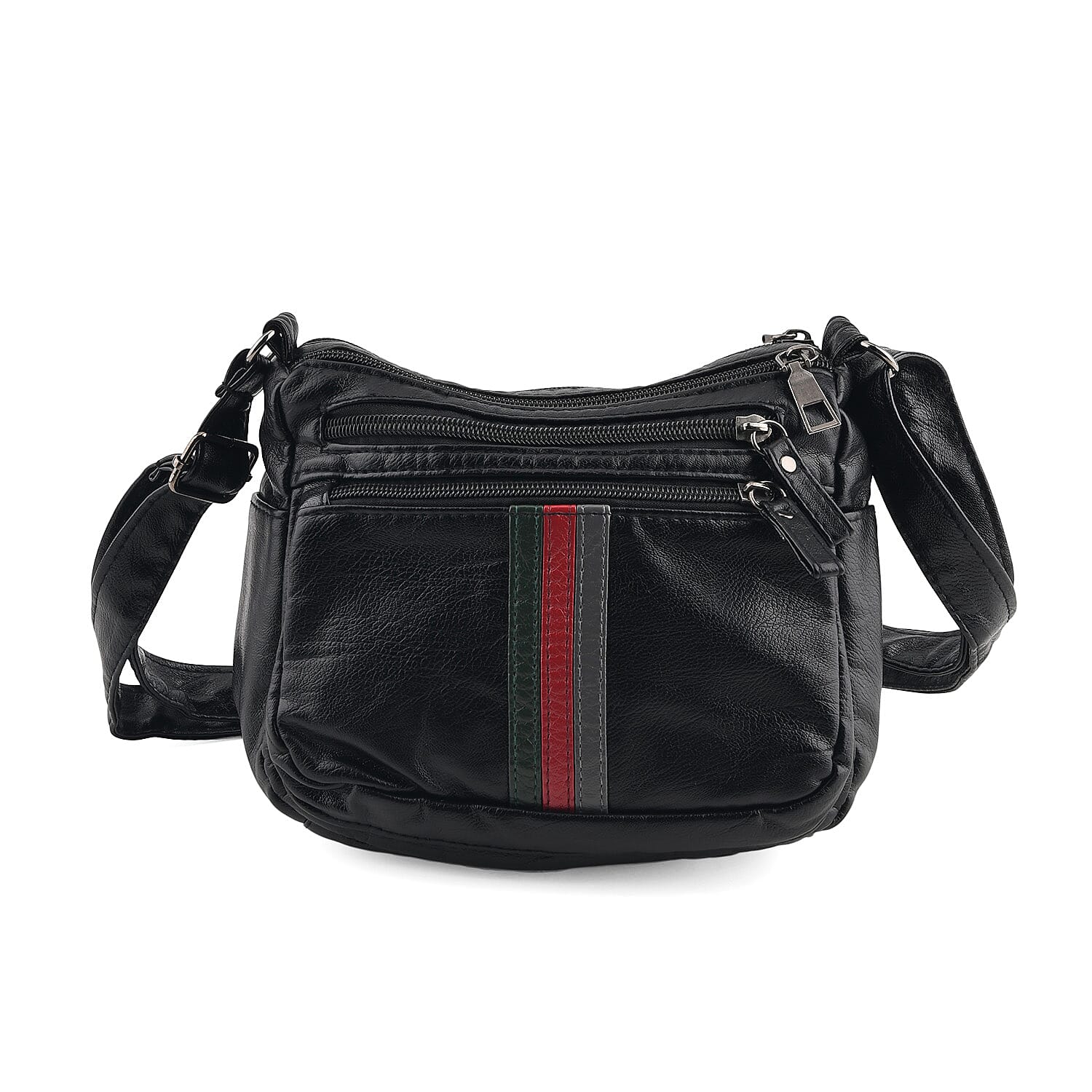 La Marey Black Tri-Color Stripe Faux Leather Crossbody Bag
