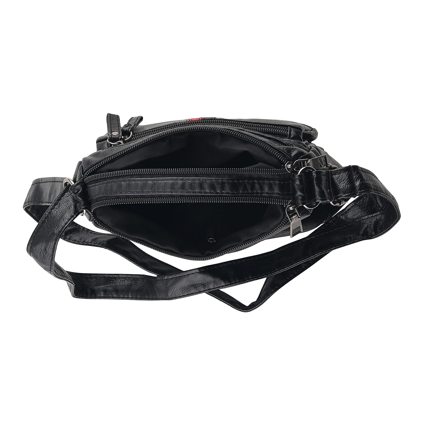 La Marey Black Tri-Color Stripe Faux Leather Crossbody Bag