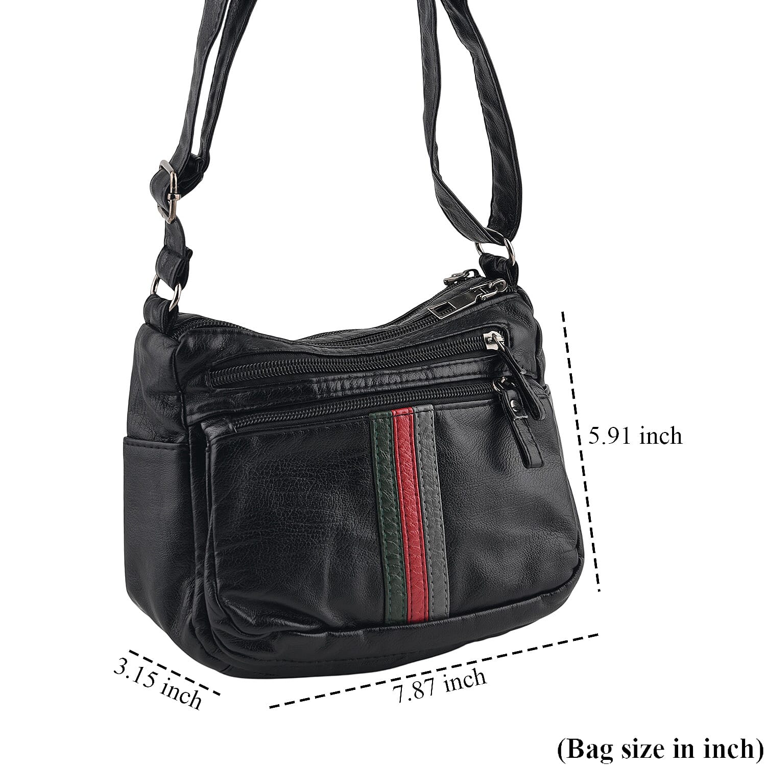 La Marey Black Tri-Color Stripe Faux Leather Crossbody Bag