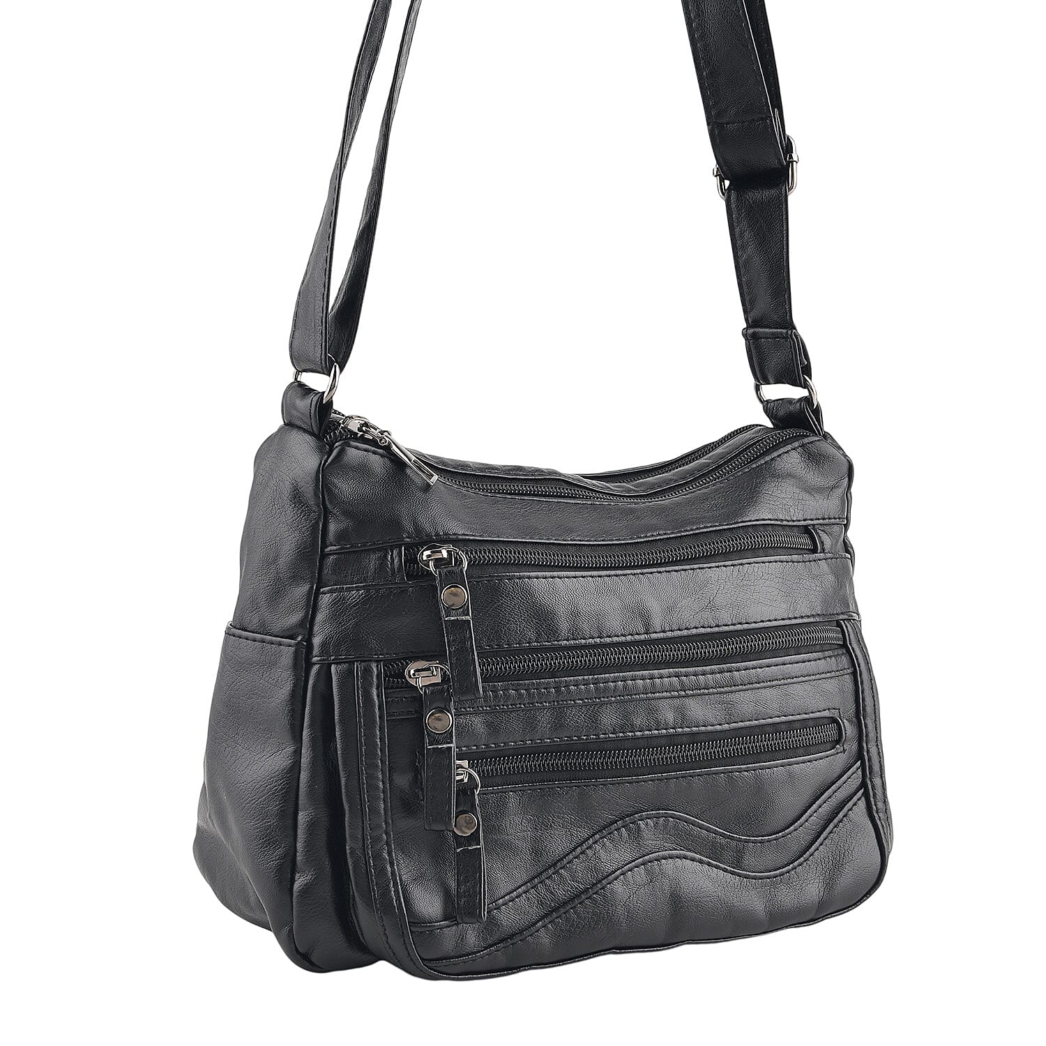 La Marey Black Faux Leather Crossbody Bag and Scarf Set