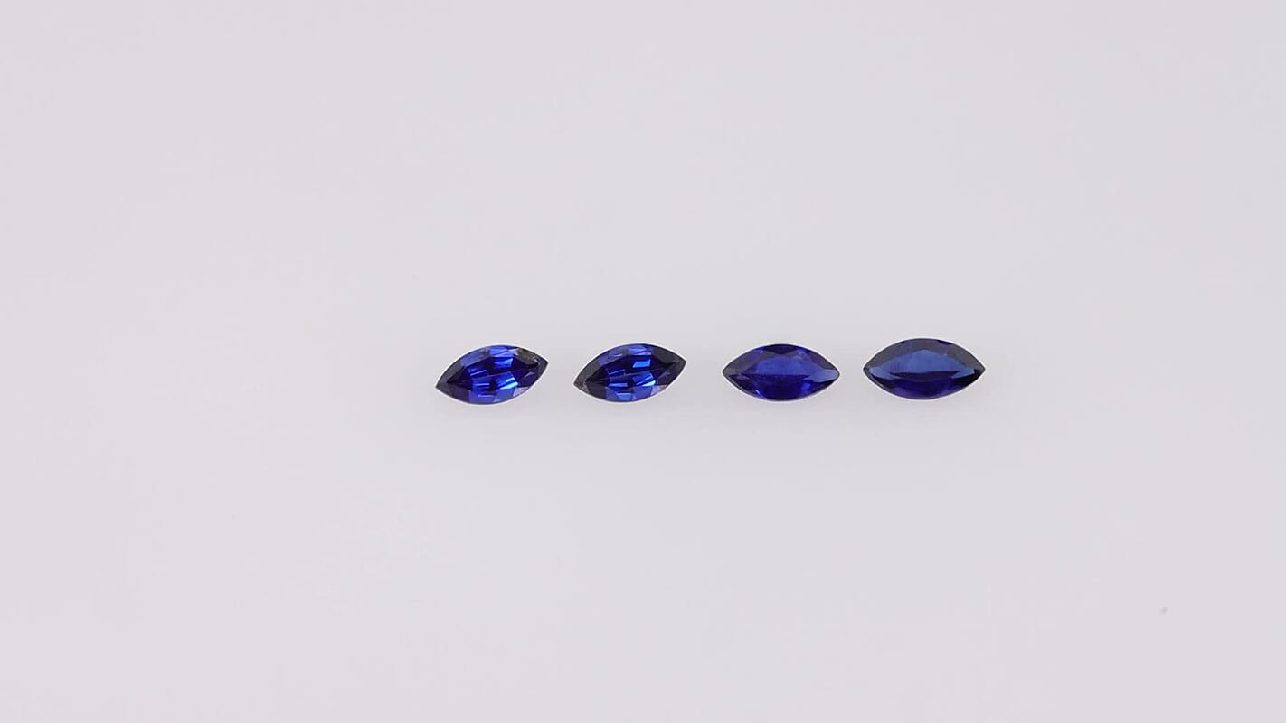 Lab Created Blue Sapphire Set of 4 (Mrq 5x2.5 mm) 0.65 ctw