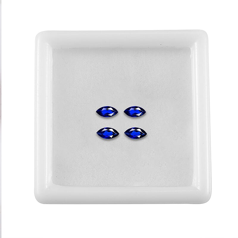 Lab Created Blue Sapphire Set of 4 (Mrq 5x2.5 mm) 0.65 ctw
