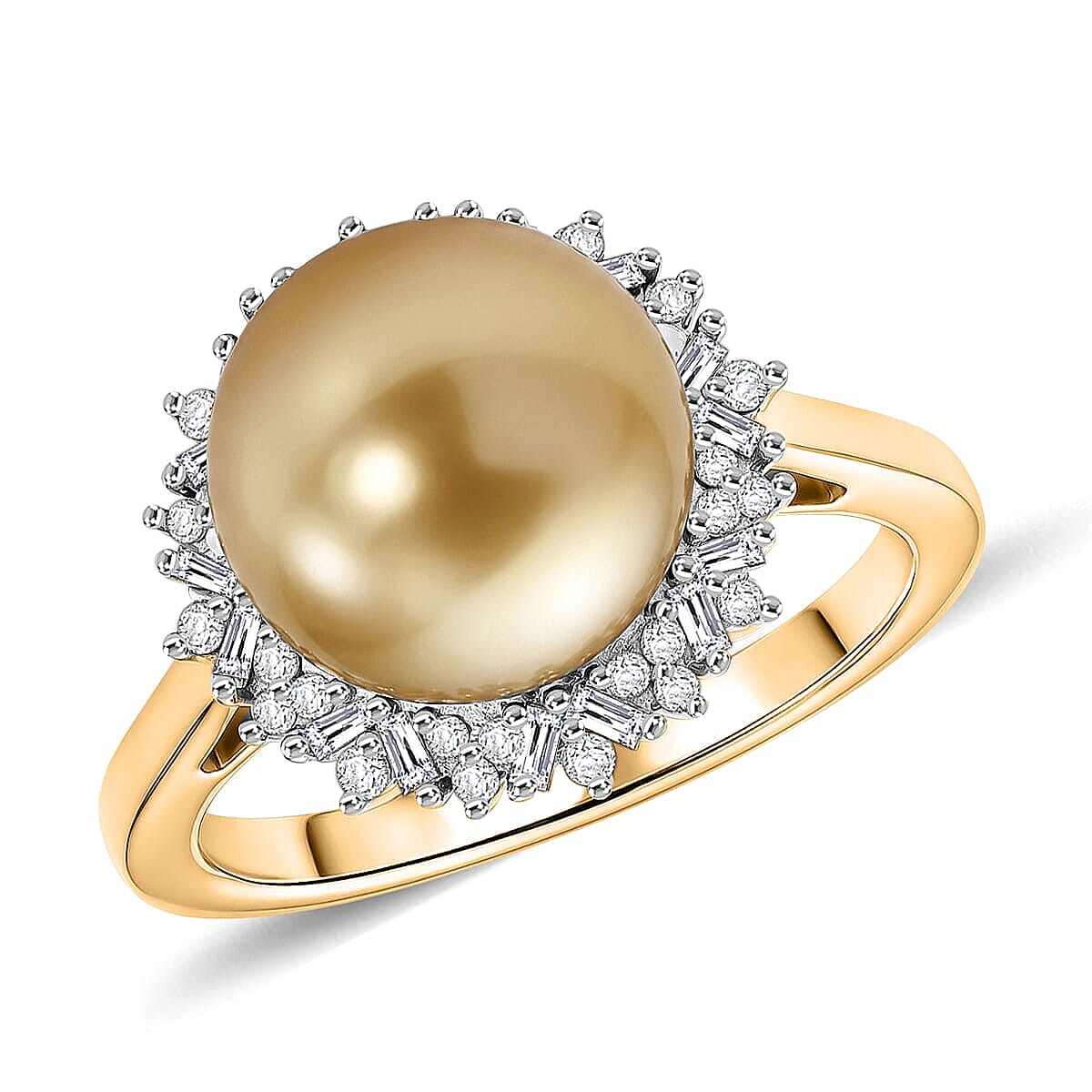 Luxoro Premium South Sea Golden Pearl and Diamond 0.30 ctw Starburst Ring in 10K Yellow Gold (Size 5.0)