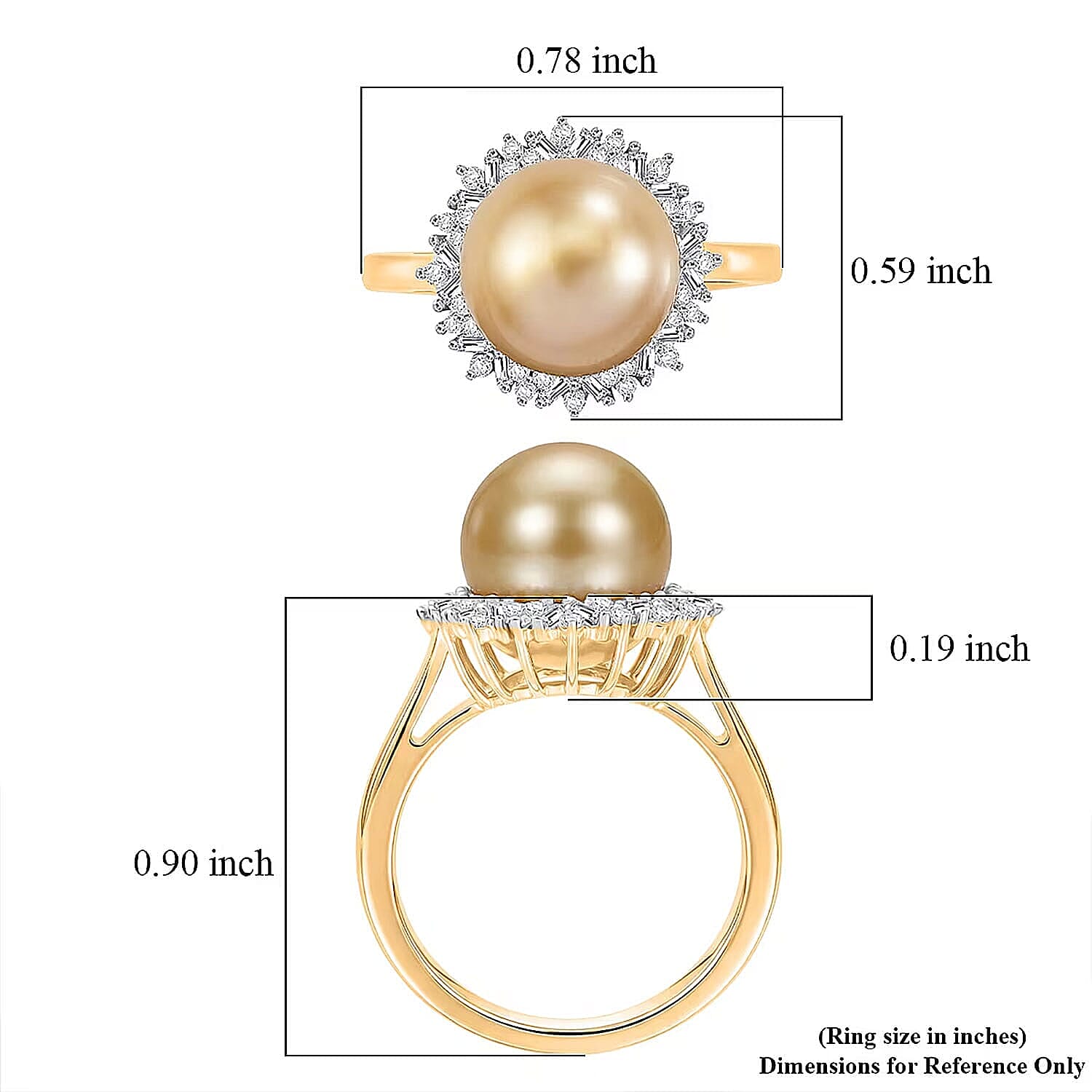 Luxoro Premium South Sea Golden Pearl and Diamond 0.30 ctw Starburst Ring in 10K Yellow Gold (Size 5.0)