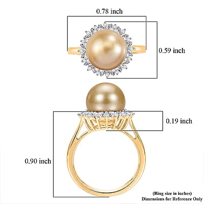 Luxoro Premium South Sea Golden Pearl and Diamond 0.30 ctw Starburst Ring in 10K Yellow Gold (Size 5.0)