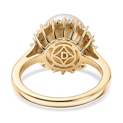 Luxoro Premium South Sea Golden Pearl and Diamond 0.30 ctw Starburst Ring in 10K Yellow Gold (Size 5.0)