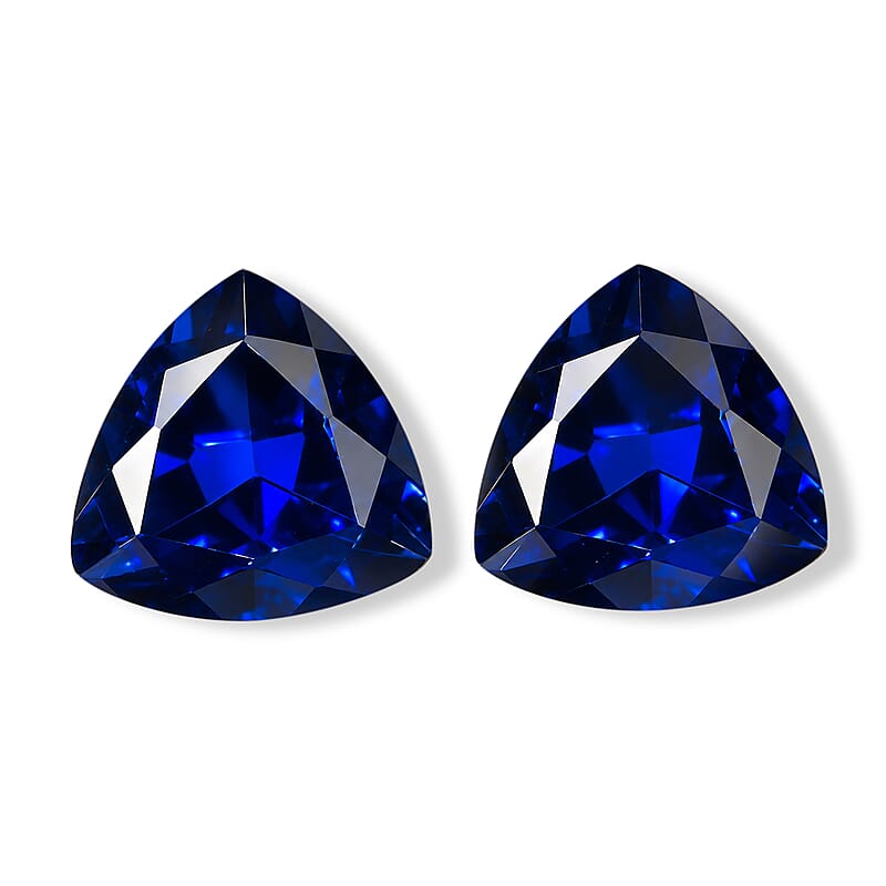 Lab Created Blue Sapphire Set of 2 (Tril 5 mm) 1.08 ctw