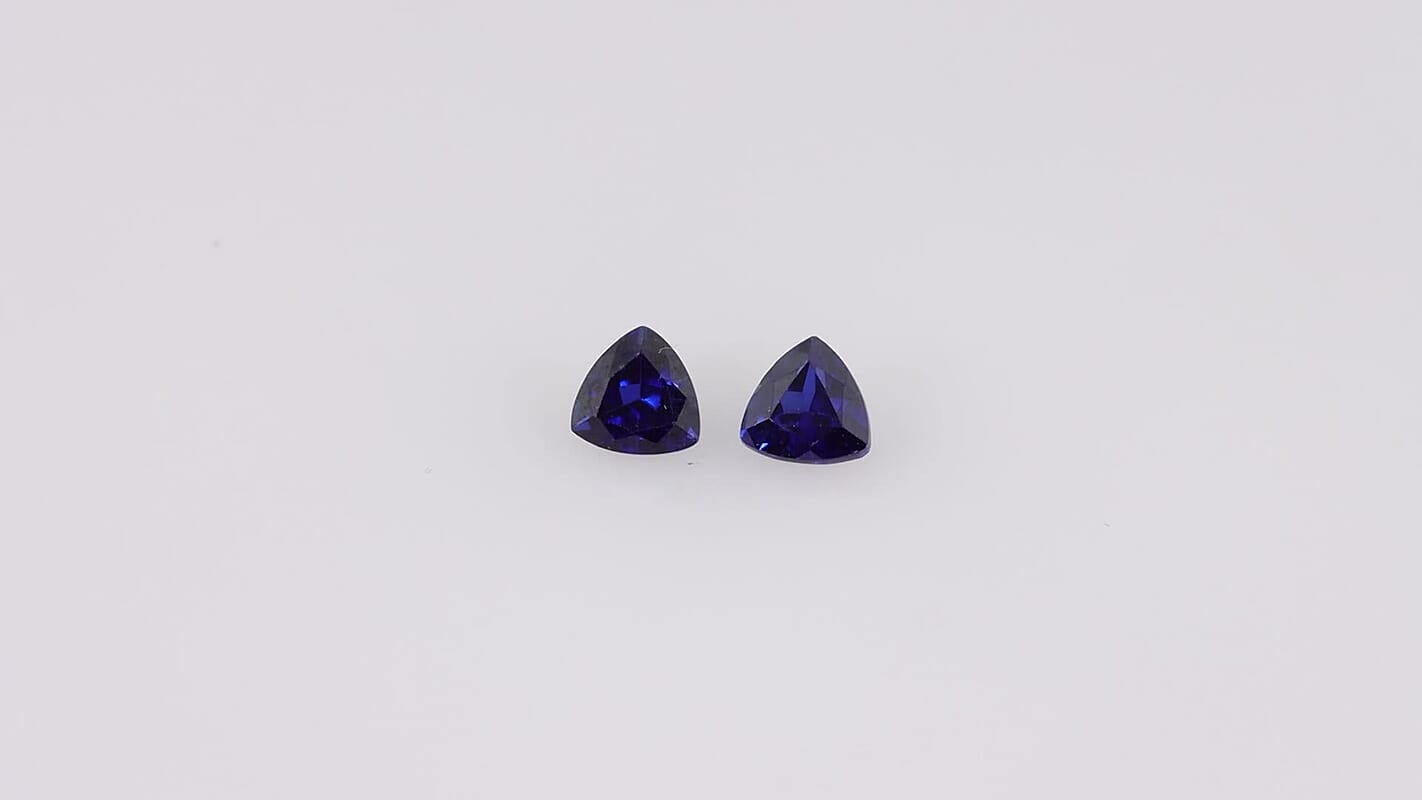 Lab Created Blue Sapphire Set of 2 (Tril 5 mm) 1.08 ctw