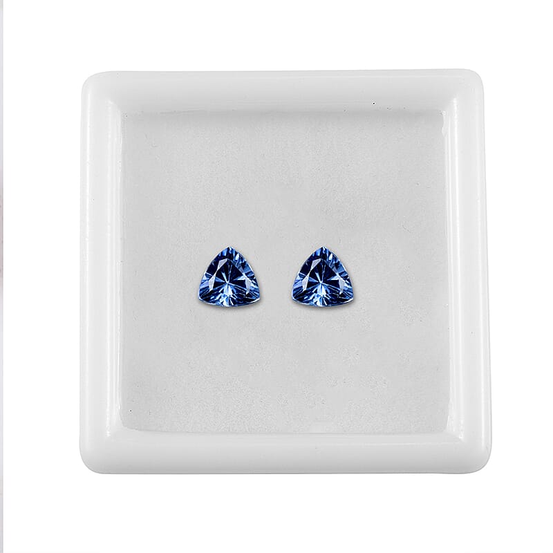 Lab Created Blue Sapphire Set of 2 (Tril 6 mm) 1.73 ctw