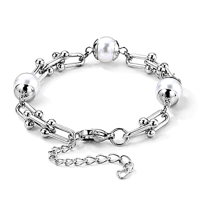 White Shell Pearl Bracelet in Stainless Steel (7.5-9.5In)