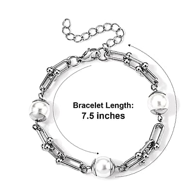 White Shell Pearl Bracelet in Stainless Steel (7.5-9.5In)