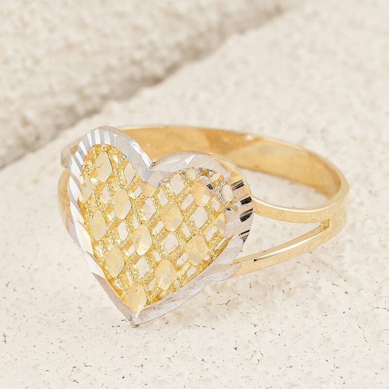 Diamond-cut Heart Ring in 10K Yellow and White Gold (Size 6.0) 1.22 Grams