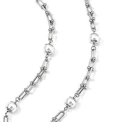 White Shell Pearl U-link Chain Station Necklace in Stainless Steel 20-22 Inches