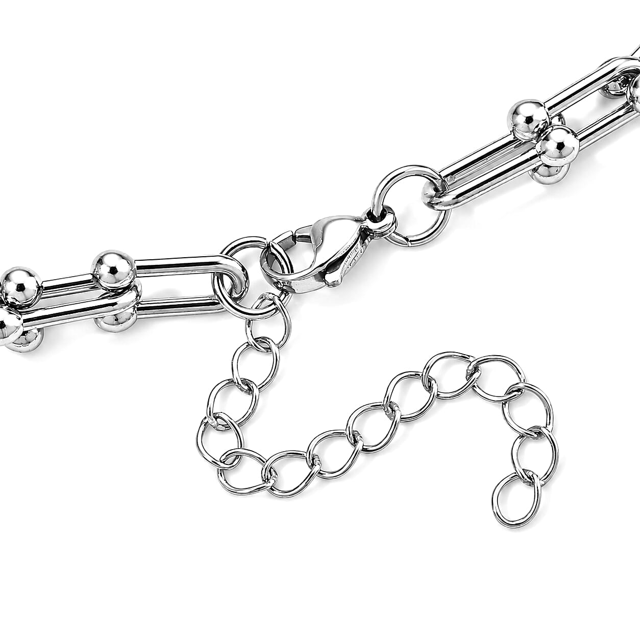 White Shell Pearl U-link Chain Station Necklace in Stainless Steel 20-22 Inches