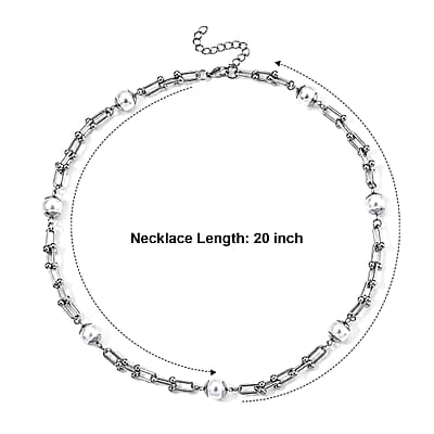 White Shell Pearl U-link Chain Station Necklace in Stainless Steel 20-22 Inches