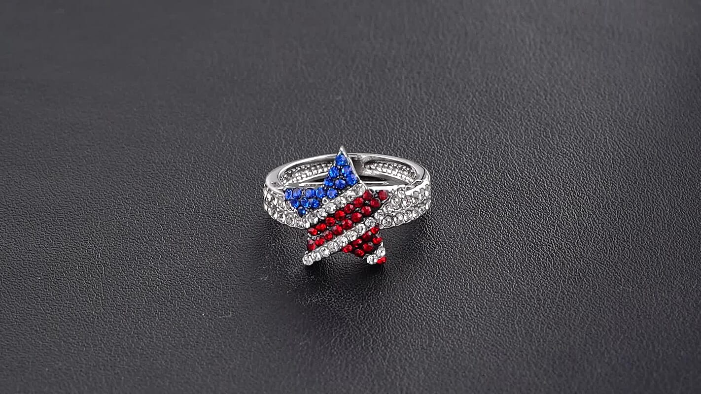 Multi Color Austrian Crystal Star Ring in Silvertone (Size 10.0)