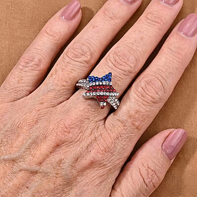 Multi Color Austrian Crystal Star Ring in Silvertone (Size 6.0)