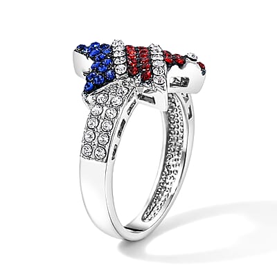 Multi Color Austrian Crystal Star Ring in Silvertone (Size 6.0)