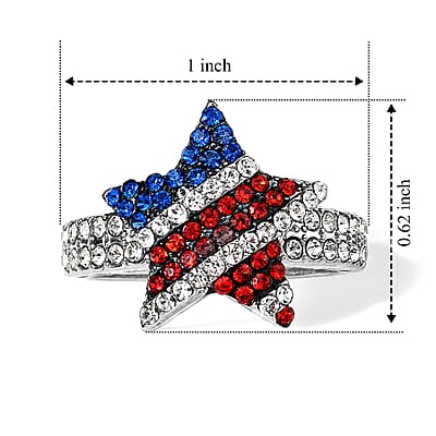 Multi Color Austrian Crystal Star Ring in Silvertone (Size 6.0)