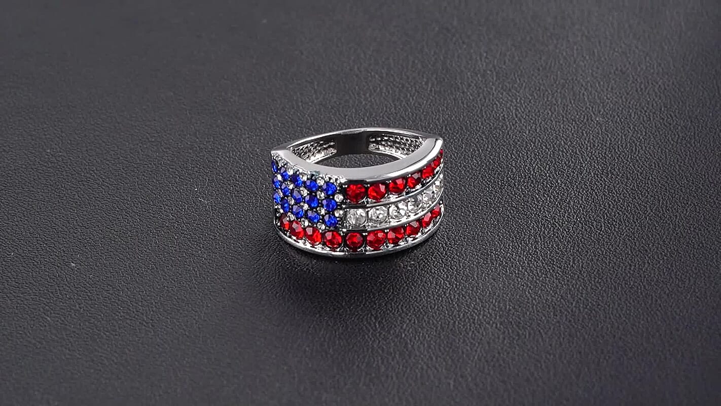 Multi Color Austrian Crystal Band Ring in Silvertone (Size 10.0)