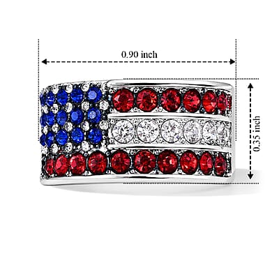 Multi Color Austrian Crystal Band Ring in Silvertone (Size 6.0)