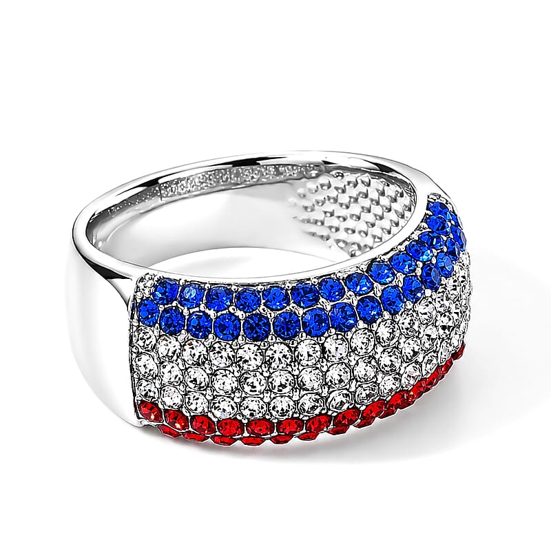 Multi Color Austrian Crystal Ring in Silvertone (Size 6.0)