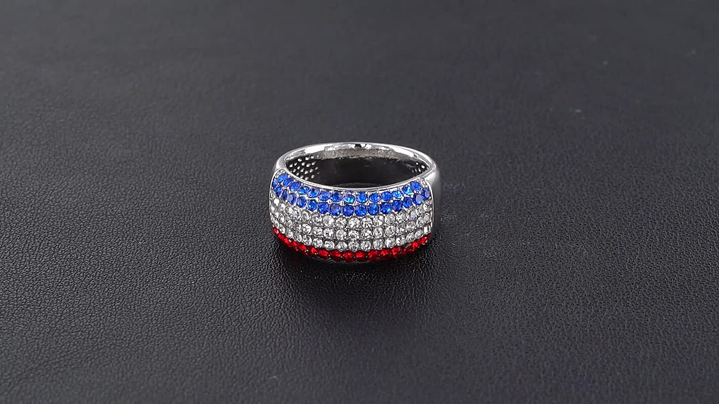 Multi Color Austrian Crystal Ring in Silvertone (Size 10.0)