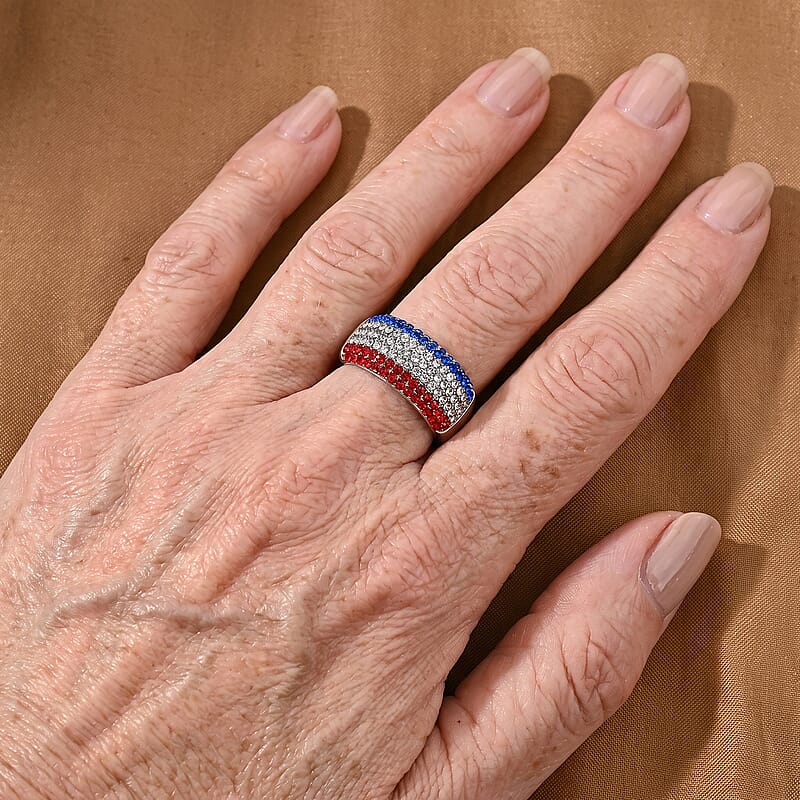 Multi Color Austrian Crystal Ring in Silvertone (Size 6.0)