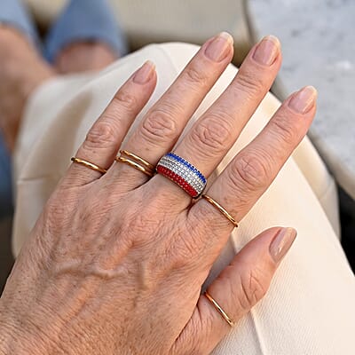 Multi Color Austrian Crystal Ring in Silvertone (Size 6.0)