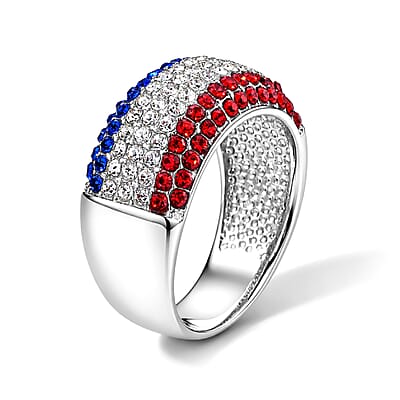Multi Color Austrian Crystal Ring in Silvertone (Size 6.0)