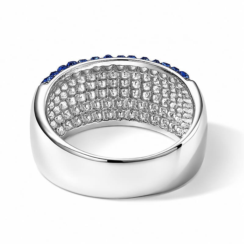 Multi Color Austrian Crystal Ring in Silvertone (Size 6.0)