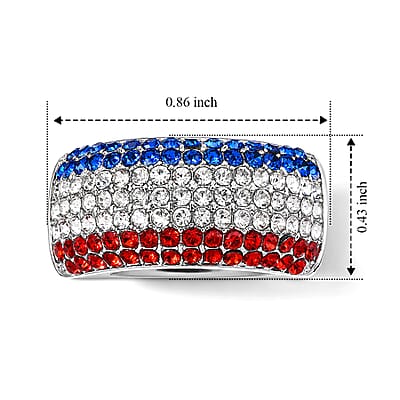Multi Color Austrian Crystal Ring in Silvertone (Size 6.0)