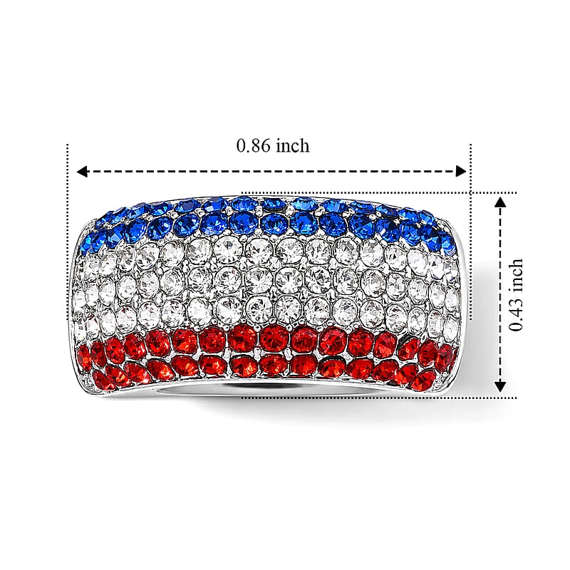 Multi Color Austrian Crystal Ring in Silvertone (Size 6.0)