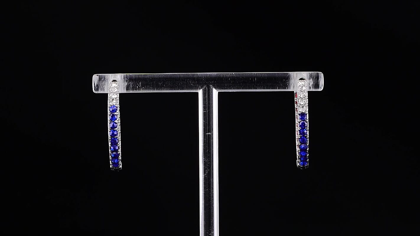 Multi Color Austrian Crystal Hoop Earrings in Silvertone