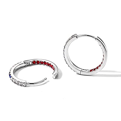 Multi Color Austrian Crystal Hoop Earrings in Silvertone