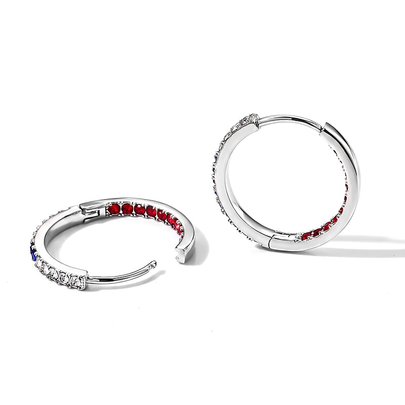 Multi Color Austrian Crystal Hoop Earrings in Silvertone