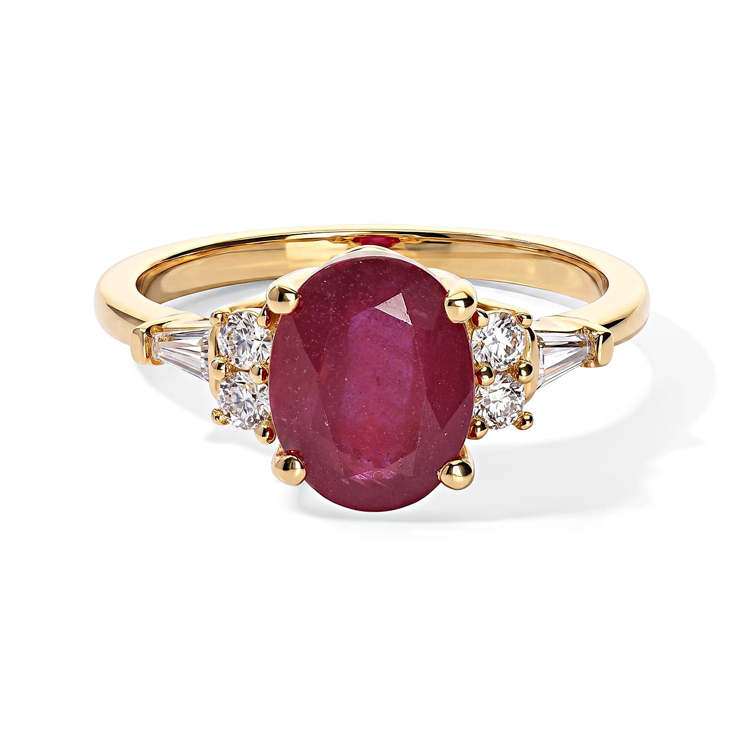 EverTrue Niassa Ruby (FF) and Moissanite 3.00 ctw Majestic Spectrum Ring in 18K YG Plated (Size 10.0)