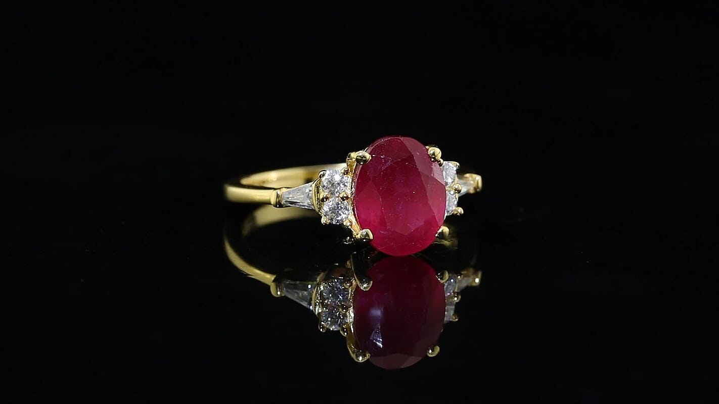 EverTrue Niassa Ruby (FF) and Moissanite 3.00 ctw Ring in 18K YG Plated (Size 10.0)
