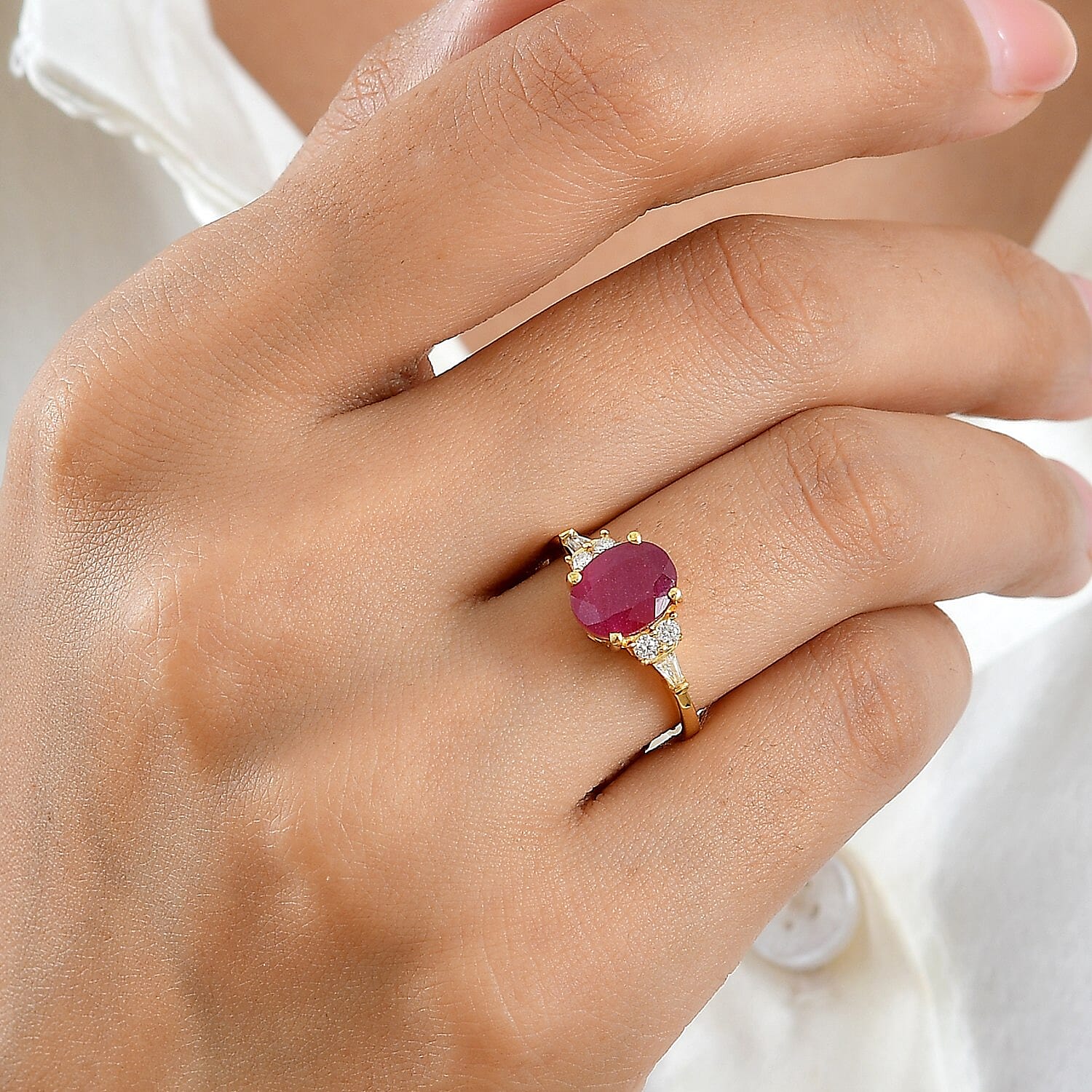 EverTrue Niassa Ruby (FF) and Moissanite 3.00 ctw Majestic Spectrum Ring in 18K YG Plated (Size 10.0)