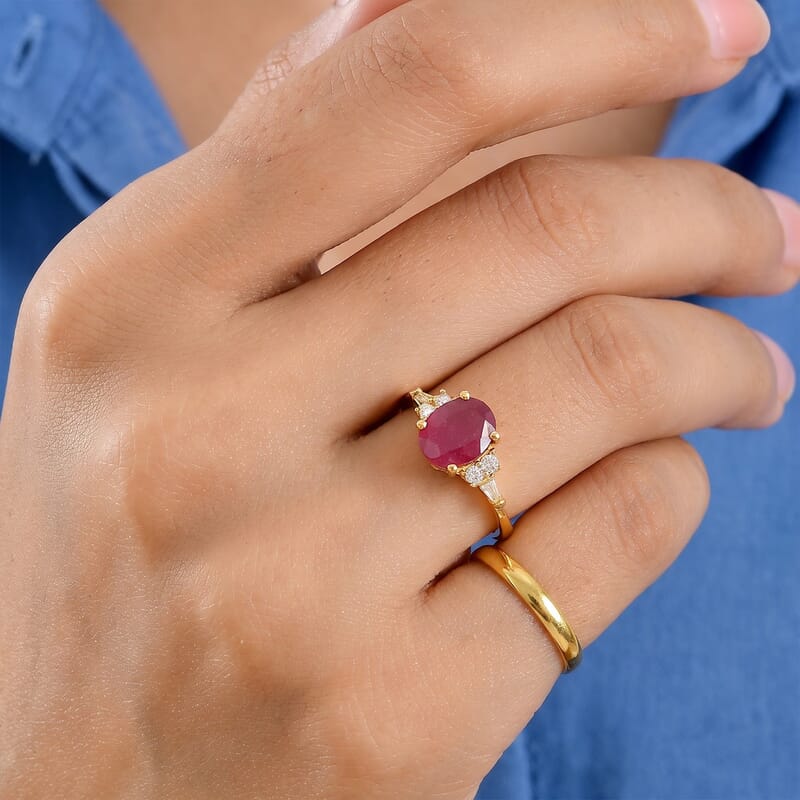EverTrue Niassa Ruby (FF) and Moissanite 3.00 ctw Majestic Spectrum Ring in 18K YG Plated (Size 10.0)