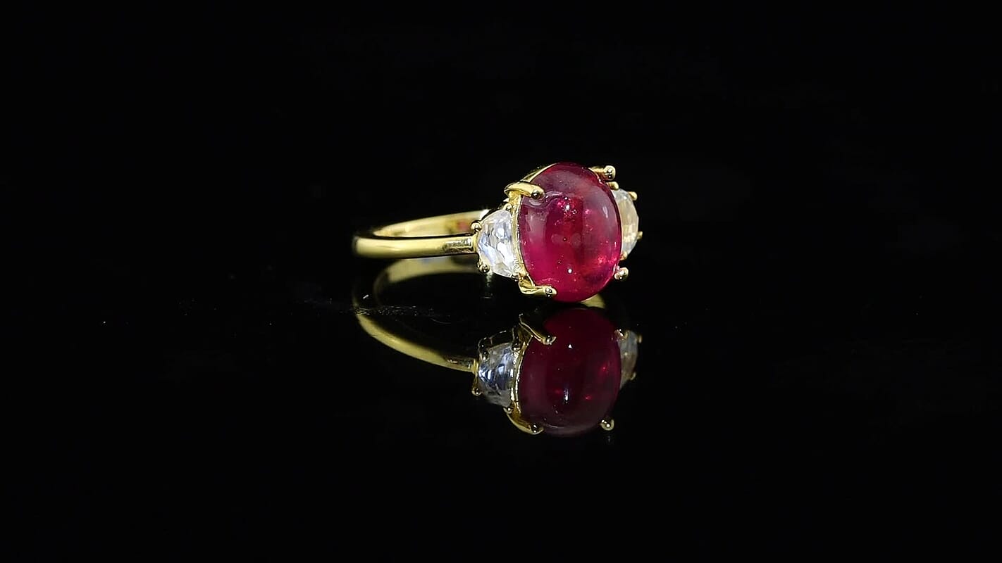 EverTrue Niassa Ruby (FF) and White Zircon 4.60 ctw Ring in 18K YG Plated (Size 10.0)