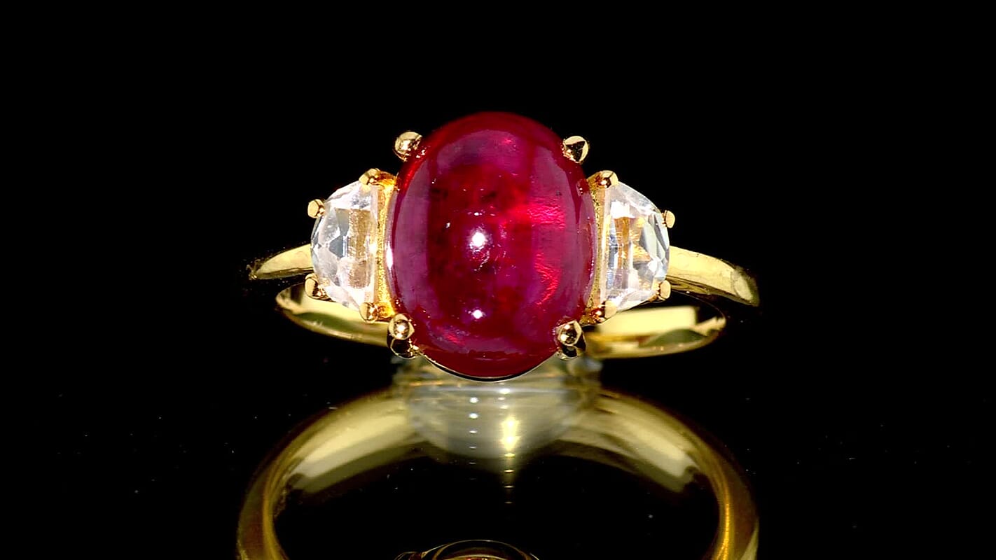 EverTrue Niassa Ruby (FF) and White Zircon 4.60 ctw Ring in 18K YG Plated (Size 10.0)