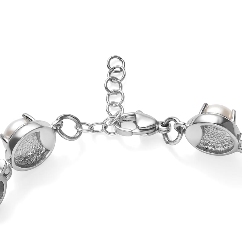 EverTrue Freshwater Pearl, Mozambique Garnet 3.65 ctw Royal Romance Bracelet in Stainless Steel (7-8In)